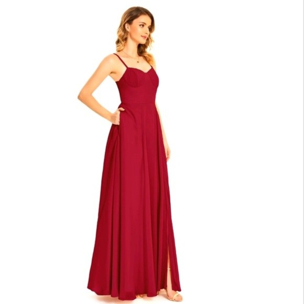 Lulu's spaghetti strap long red chiffon gown NWT maxi bridesmaid S